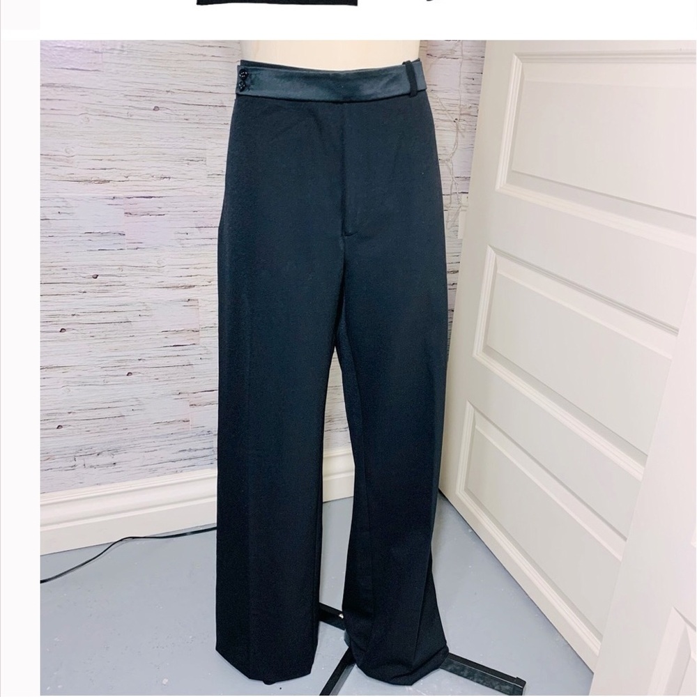 Saks Fifth Avenue Black Wool Blend Trousers Pants Carrier Wide Straight Leg 10